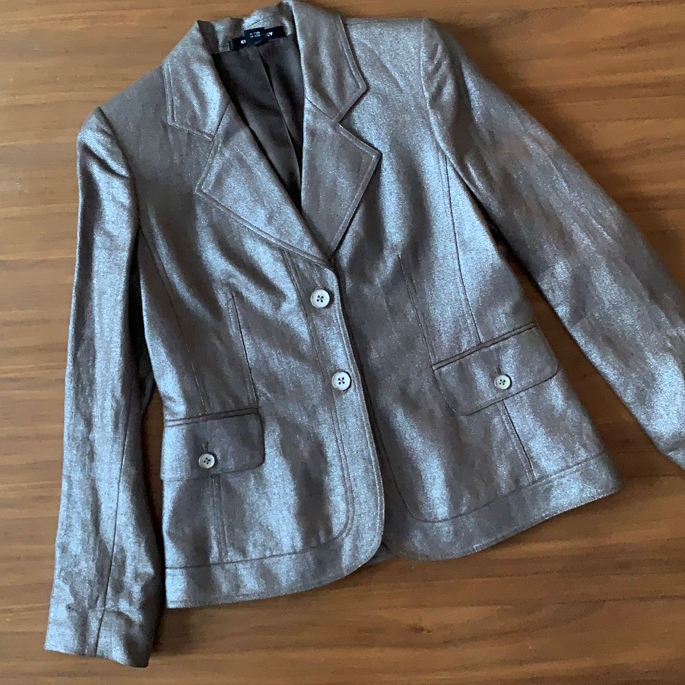 Ellen Tracy Silver Metallic Tan Blazer Jacket Size 8